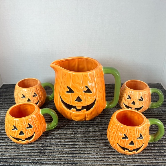 Vintage 🎃 Halloween Jack-o-lantern Beverage Set - Picture 1 of 12